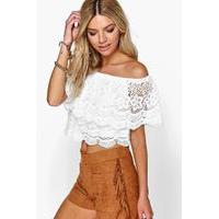 Crochet Lace Frill Off The Shoulder Top - white