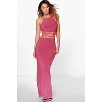 Cross Over Tie Cami & Skirt Co-Ord Set - rose