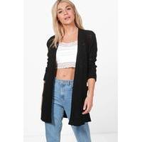 Crochet Knit Turn Up Sleeve Cardigan - black