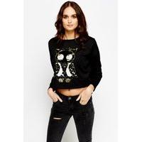 Cropped Sequin Owl Jumper