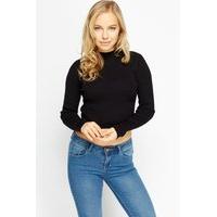 Cropped High Neck Knitted Jumper