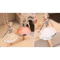 Crystal Ballet Girl Necklace - Pink or White