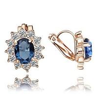 Crystal Clip-On Earrings Blue/Red Sun Flower 18K Rose Gold Plated Fashion Jewelry