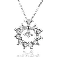 Cremation jewelry 925 Sterling Silver Cross Flower with Zircon Pendant Necklace for Women