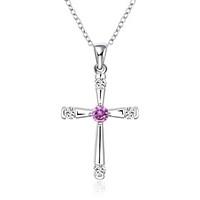 Cremation jewelry 925 Sterling Silver Simple Cross with Zircon Pendant Necklace for Women