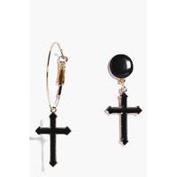 Cross Pendant Mismatch Earrings - gold