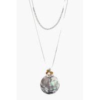 Crystal & Round Charm Layered Necklace - silver