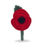 Crochet Poppy Brooch with Leaf and Stalk