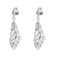 Crislu Silver Clear CZ Pave Leaf Drop Earrings 909946E00CZ