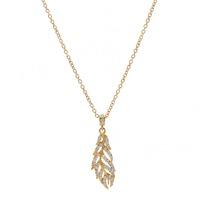 crislu gold plated cubic zirconia pave feather pendant 309946n16cz