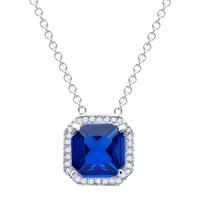 Crislu Silver Blue Cubic Zirconia Cushion Halo Necklet 9010094N16SA