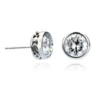 Crislu Silver Round CZ Radiant Bezel Studs 906091E00CZ