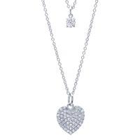 crislu ladies two tier heart pave and cz necklace 9010078n16cz