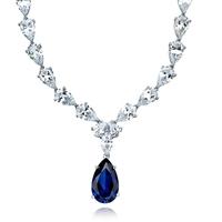 Crislu Silver Blue Clear CZ Teardrop Necklet 907626N16SA