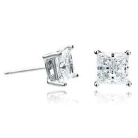 Crislu Silver Square Clear CZ 4 Claw Stud Earrings 902348E00CZ