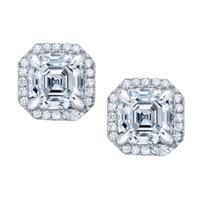 Crislu Silver Cubic Zirconia Cushion Halo Stud Earrings 9010094E00CZ