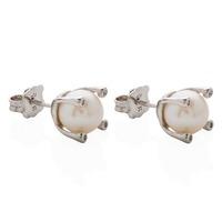 Crislu Silver 8mm Freshwater Pearl and Cubic Zirconia Stud Earrings 9010112E00PL