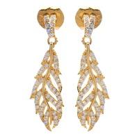 Crislu Gold Plated Cubic Zirconia Pave Feather Dropper Earrings 309946E00CZ