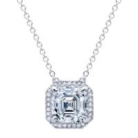 Crislu Silver Cubic Zirconia Cushion Halo Necklet 9010094N16CZ