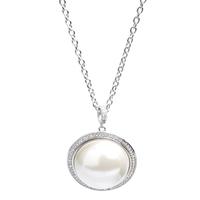 Crislu Silver Round Pave CZ Freshwater Pearl Pendant 909880N16PL