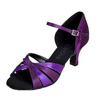 Customizable Women\'s Dance Shoes Latin Satin Customized Heel Purple