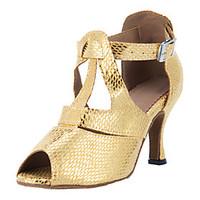 Customizable Women\'s Dance Shoes Latin/Ballroom Leatherette Customized Heel Gold