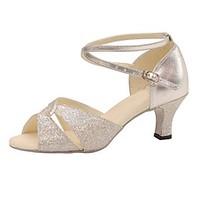 Customizable Women\'s Silver Ballroom Latin Dance Shoes Leatherette / Sparkling Glitter Swing Shoes / Salsa Sandals