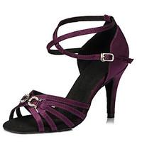Customizable Women\'s Dance Shoes Latin / Jazz / Swing Shoes / Salsa / Samba Satin Customized Heel Black / Blue / Purple