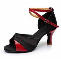 Customizable Women\'s Latin Leatherette Fabric Sandals Heels Performance Buckle Cuban Heel Black/Gold Black/Silver Black/Red 2\