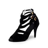 Customizable Women\'s Latin / Ballroom Dance Shoes Flocking Salsa Sandals Customized Heel Indoor / Performance Black