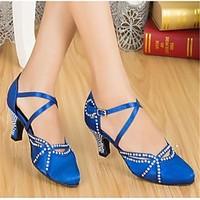 Customizable Women\'s Dance Shoes Modern Satin Customized Heel Black/Blue