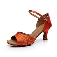 Customizable Women\'s Dance Shoes Latin Satin Customized Heel Brown/Other