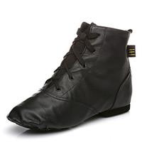 Customizable Women\'s Dance Shoes Jazz Boots performance Leather Customized Heel Black