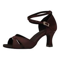 Customizable Women\'s Latin/Ballroom Dance Shoes Satin Salsa Sandals / Heels Customized Heel Indoor / Performance Brown