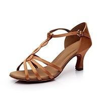 Customizable Women\'s Dance Shoes Latin Satin Customized Heel Black/Brown