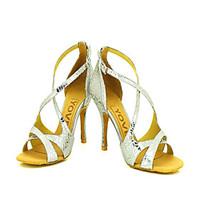 Customizable Women\'s Dance Shoes Latin/Ballroom Leatherette Stiletto Heel Silver