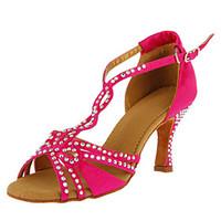 Customizable Women\'s Dance Shoes Latin/Ballroom Satin Customized Heel Black/Fuchsia