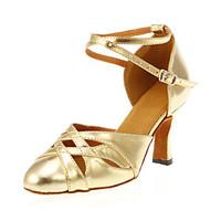 Customizable Women\'s Dance Shoes Modern Leatherette Customized Heel Gold