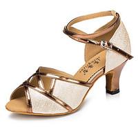 Customizable Women\'s Dance Shoes Leather Sparkling Glitter Leather Sparkling Glitter Latin Heels Customized HeelPractice Beginner Indoor