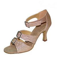 Customizable Women\'s Dance Shoes Flocking Sparkling Glitter Latin Jazz Swing Shoes Salsa Sandals Heels