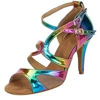 customizable womens rainbow dance shoes leatherette salsa sandals heel ...