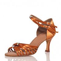Customizable Women\'s Dance Shoes Latin / Jazz / Swing Shoes / Salsa / Samba Satin Customized Heel Brown