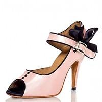 Customizable Women\'s Dance Shoes Latin / Jazz / Swing Shoes / Salsa / Samba Satin Customized Heel Pink / White