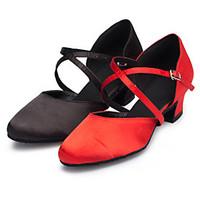 Customizable Women\'s Modern Dance Shoes Latin / Jazz / Swing Shoes / Salsa / Satin Sandals Customized Heel Black / Red