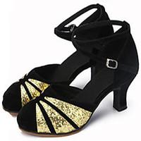 Customizable Women\'s Dance Shoes Leather Sparkling Glitter Leather Sparkling Glitter Latin Jazz Heels Customized HeelPractice Beginner