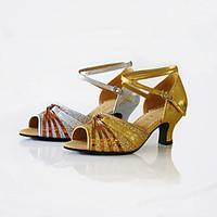Customizable Women\'s Dance Shoes Paillette Latin Heels Customized Heel Indoor Silver Gold
