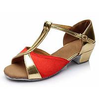 Customizable Kid Girl Dance Shoes Leatherette Fabric Leatherette Fabric Latin Sandals Heels Cuban Heel Performance Gold/Sliver/Red/Blue