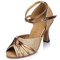 Customizable Women\'s Dance Shoes Sparkling Glitter Sparkling Glitter Latin Heels Flared Heel Practice Beginner Indoor Outdoor Performance