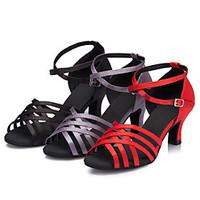 Customizable Women\'s Dance Shoes Latin / Salsa / Samba Satin Customized Heel Black / Red / Gray