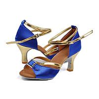 Customizable Women\'s Dance Shoes Latin Satin Customized Heel Blue